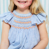 2-3 & 3-4y Indira Gandhi Flutter Dress Cross Stitch Weave Cotton with You’ve Been Tango’d Hand Smocking