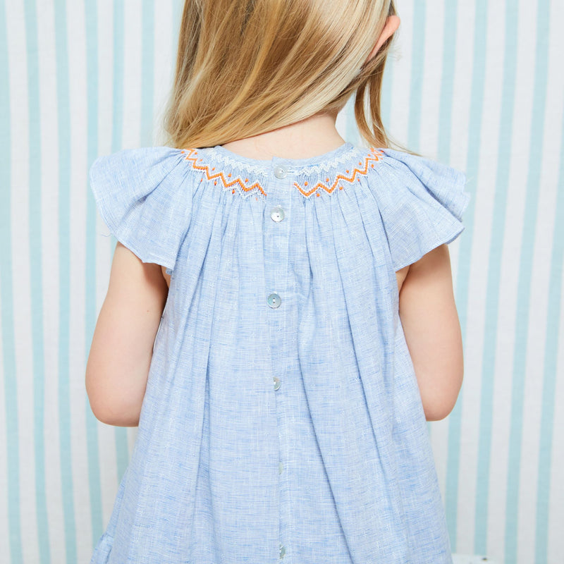 2-3 & 3-4y Indira Gandhi Flutter Dress Cross Stitch Weave Cotton with You’ve Been Tango’d Hand Smocking