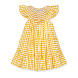 Indira Gandhi Flutter Dress Yellow Submarine Seersucker with Lychee Lemonade Hand Smocking