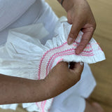 1-2 & 2-3y Indira Gandhi Flutter Dress Pearl Cotton Sateen with Think Pink Hand Smocking