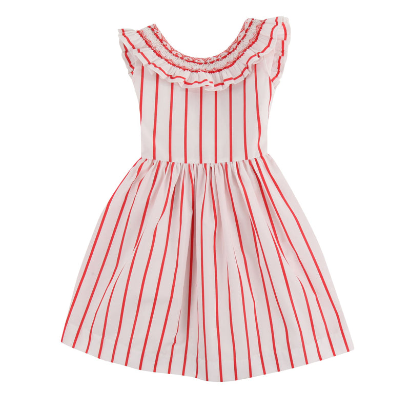 3-4y Isabella 1st Dress Aquafresh Stripe with Cherry Bowl Hand Smocking