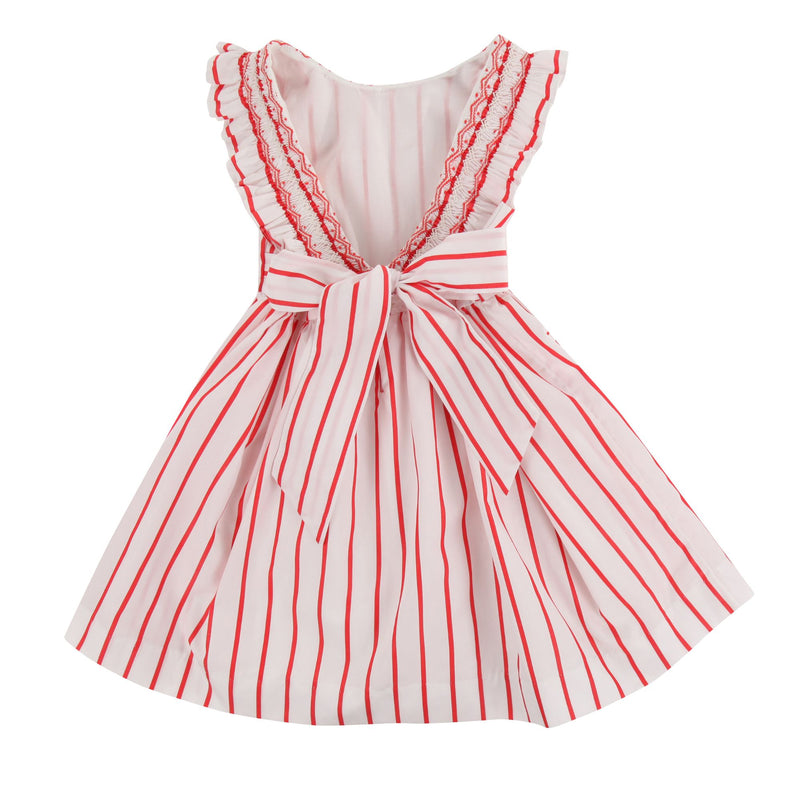 3-4y Isabella 1st Dress Aquafresh Stripe with Cherry Bowl Hand Smocking