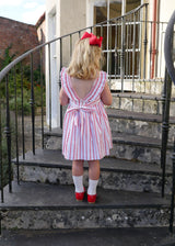 3-4y Isabella 1st Dress Aquafresh Stripe with Cherry Bowl Hand Smocking