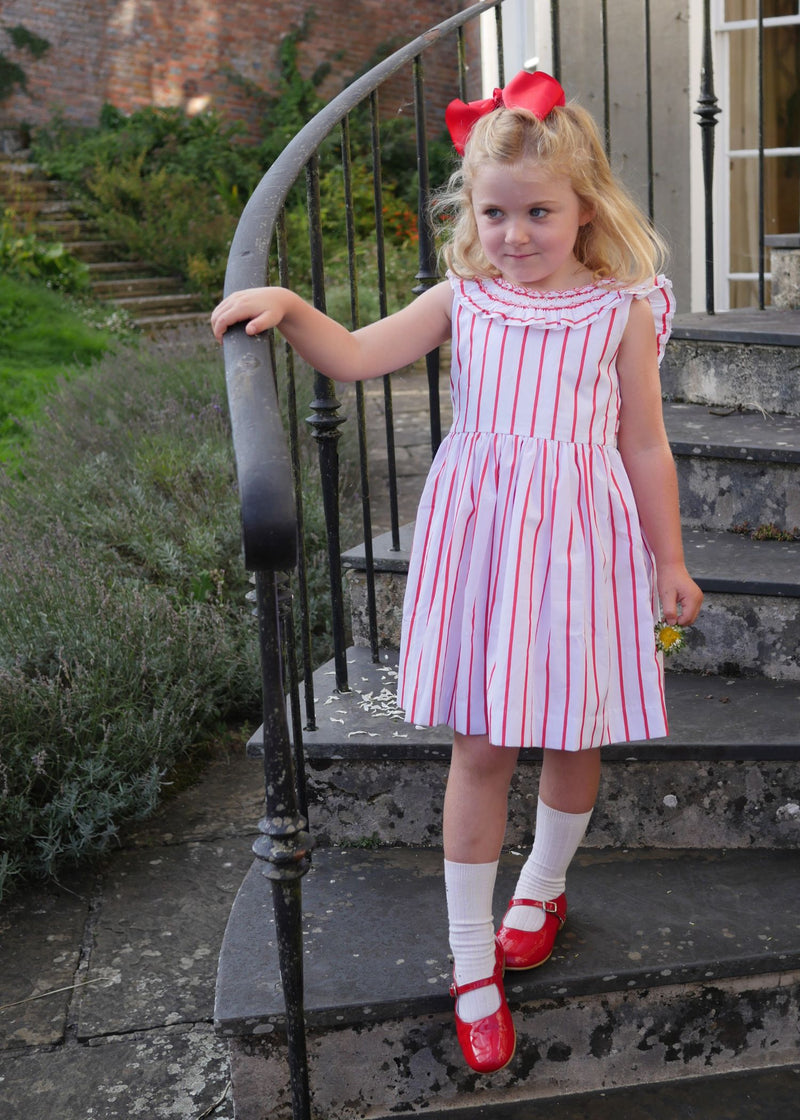 3-4y Isabella 1st Dress Aquafresh Stripe with Cherry Bowl Hand Smocking