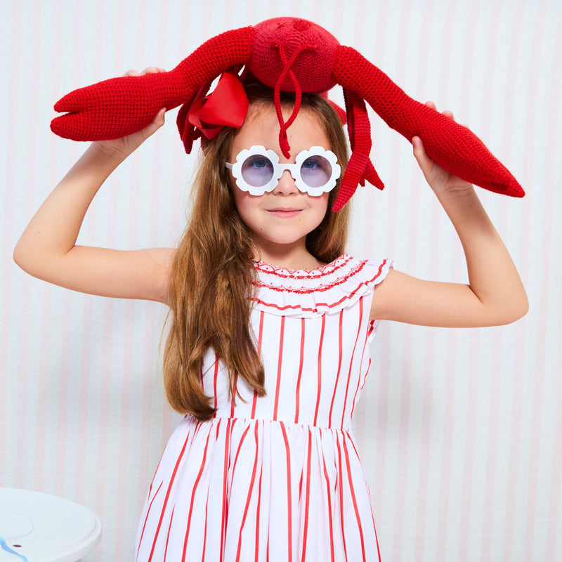 3-4y Isabella 1st Dress Aquafresh Stripe with Cherry Bowl Hand Smocking