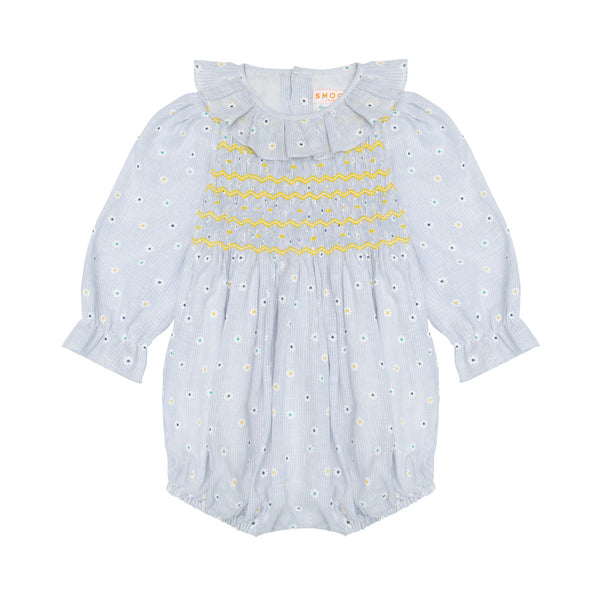 1-2y Jane Austen Romper Daisy Stripe with Lemon Sherbet Hand Smocking