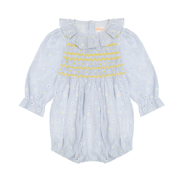 Jane Austen Romper Daisy Stripe with Lemon Sherbet Hand Smocking