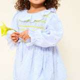1-2y Jane Austen Romper Daisy Stripe with Lemon Sherbet Hand Smocking