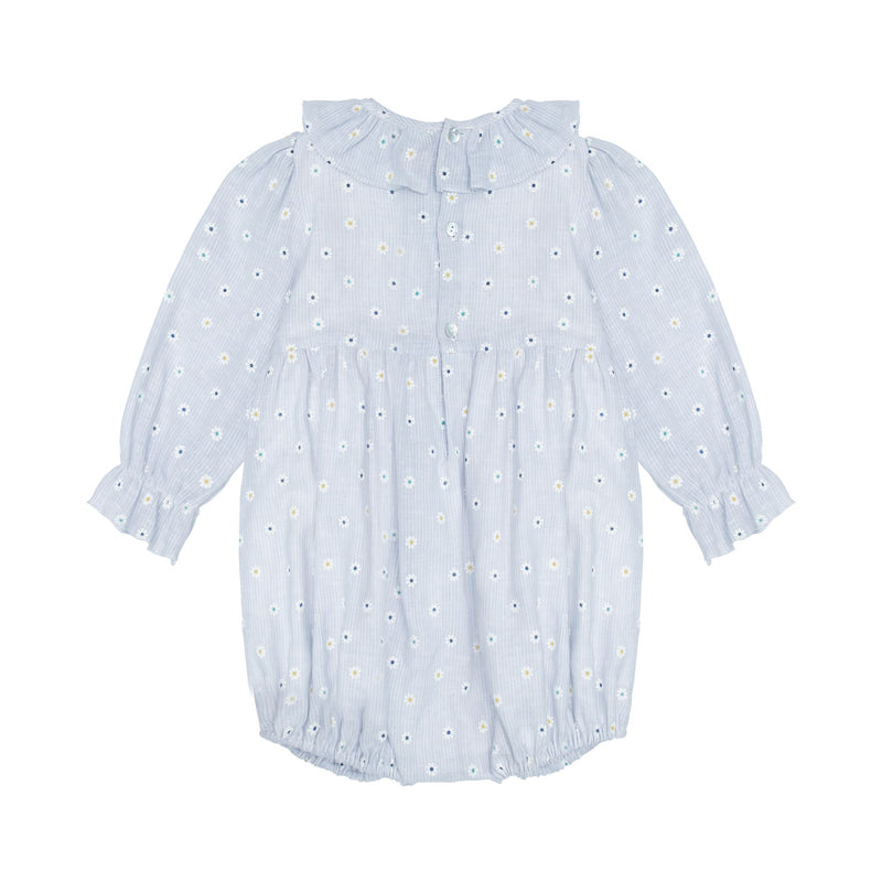 1-2y Jane Austen Romper Daisy Stripe with Lemon Sherbet Hand Smocking