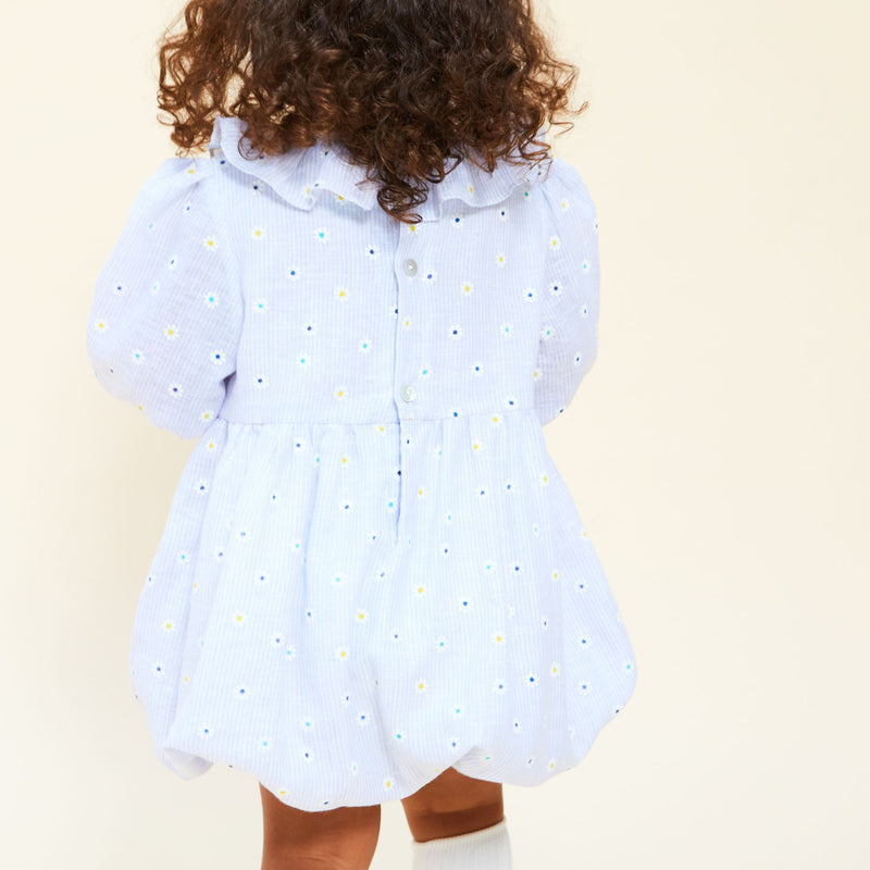 1-2y Jane Austen Romper Daisy Stripe with Lemon Sherbet Hand Smocking