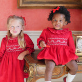 Jane Austen Romper Scarlett Needlecord with Tie a Ribbon In It Hand Smocking