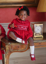 Jane Austen Romper Scarlett Needlecord with Tie a Ribbon In It Hand Smocking