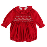 Jane Austen Romper Scarlett Needlecord with Tie a Ribbon In It Hand Smocking