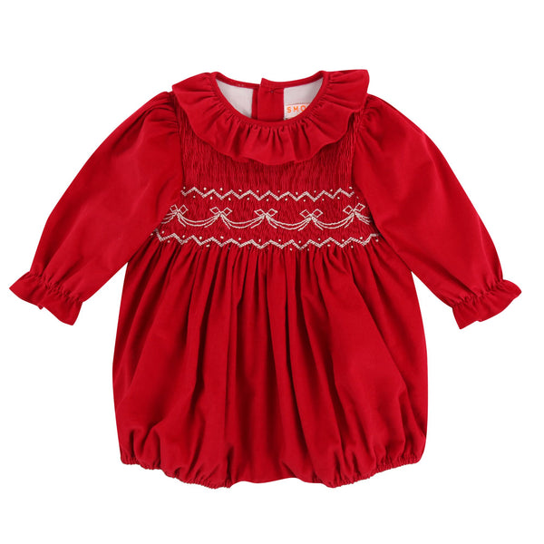 Jane Austen Romper Scarlett Needlecord with Tie a Ribbon In It Hand Smocking