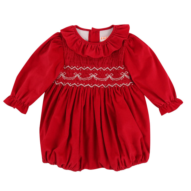Jane Austen Romper Scarlett Needlecord with Tie a Ribbon In It Hand Smocking