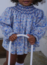 Joan of Arc Blouse and Bloomers Set with Blue For You Hand Smocking made with Liberty Claire Aude Fabric