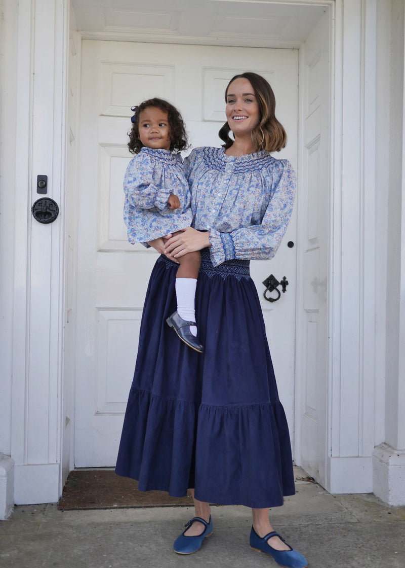 Joan of Arc Blouse and Bloomers Set with Blue For You Hand Smocking made with Liberty Claire Aude Fabric