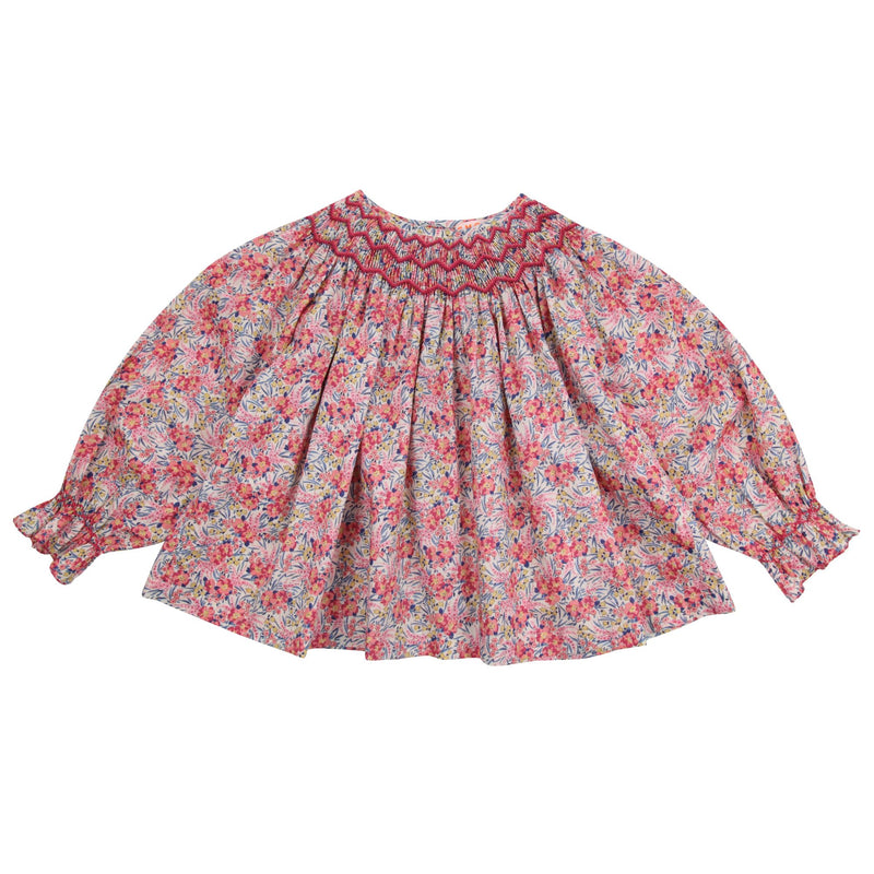 Joan of Arc Blouse with Ruby Tuesday Hand Smocking made with Liberty Swirling Petals Fabric