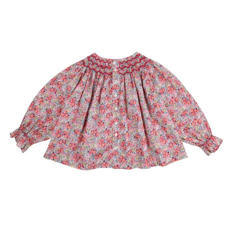 Joan of Arc Blouse with Ruby Tuesday Hand Smocking made with Liberty Swirling Petals Fabric