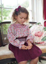 Joan of Arc Blouse with Ruby Tuesday Hand Smocking made with Liberty Swirling Petals Fabric