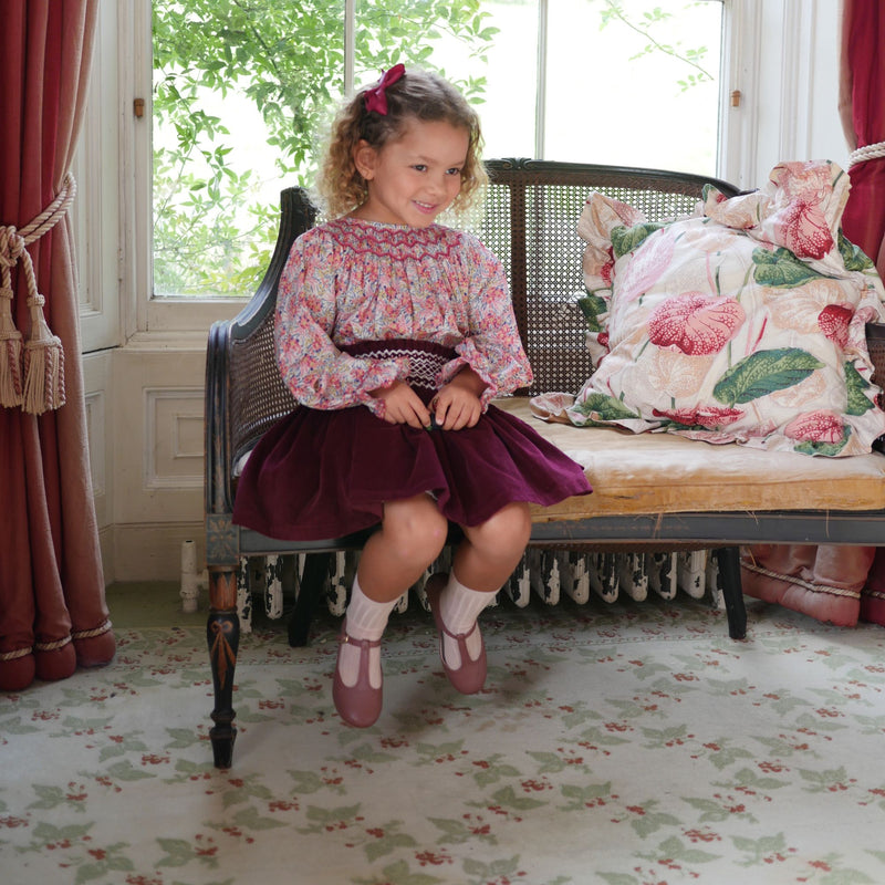 Joan of Arc Blouse with Ruby Tuesday Hand Smocking made with Liberty Swirling Petals Fabric