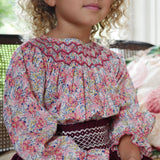 Joan of Arc Blouse with Ruby Tuesday Hand Smocking made with Liberty Swirling Petals Fabric