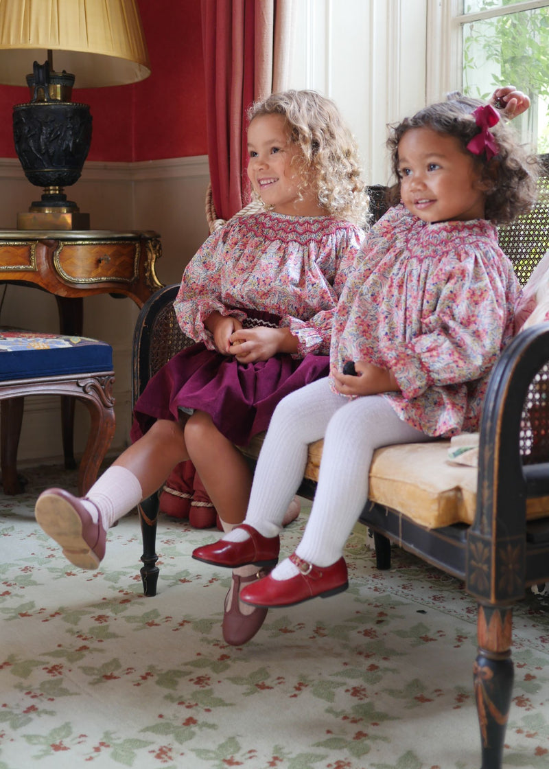 Joan of Arc Blouse with Ruby Tuesday Hand Smocking made with Liberty Swirling Petals Fabric