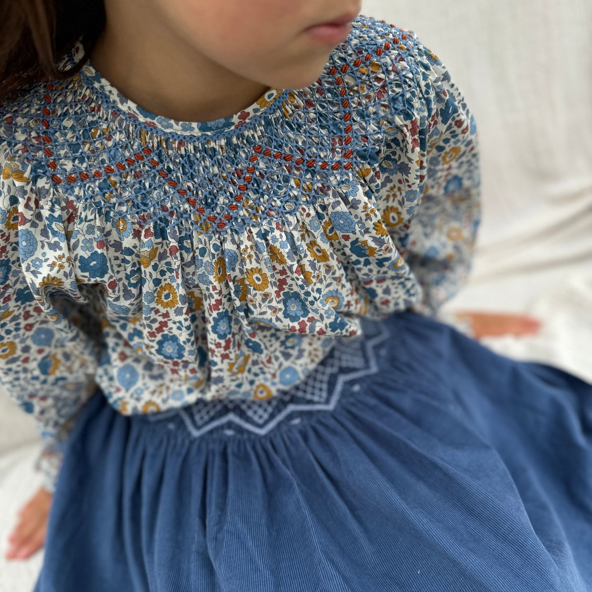 2-3y Joan of Arc Blouse with Russet Nights Hand Smocking made with Liberty D’anjo