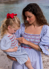 Josefine Butler Women's Dress Sea Stripes with Cherries Hand Smocking