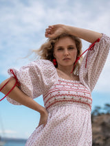 Josefine Butler Dress Bonne Maman Cotton with Cherry Bakewell Hand Smocking