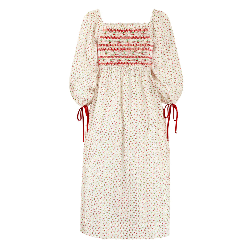Josefine Butler Dress Bonne Maman Cotton with Cherry Bakewell Hand Smocking