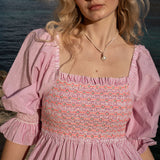 Josefine Butler Dress Raspberry Stripe Seersucker with Cool-Ade Hand Smocking