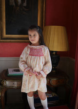 Kahlo Dress with Red Velvet Hand Smocking made with Liberty Adelajda Fabric