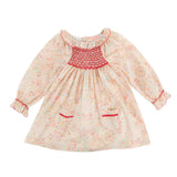 Kahlo Dress with Red Velvet Hand Smocking made with Liberty Adelajda Fabric