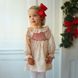Kahlo Dress with Red Velvet Hand Smocking made with Liberty Adelajda Fabric