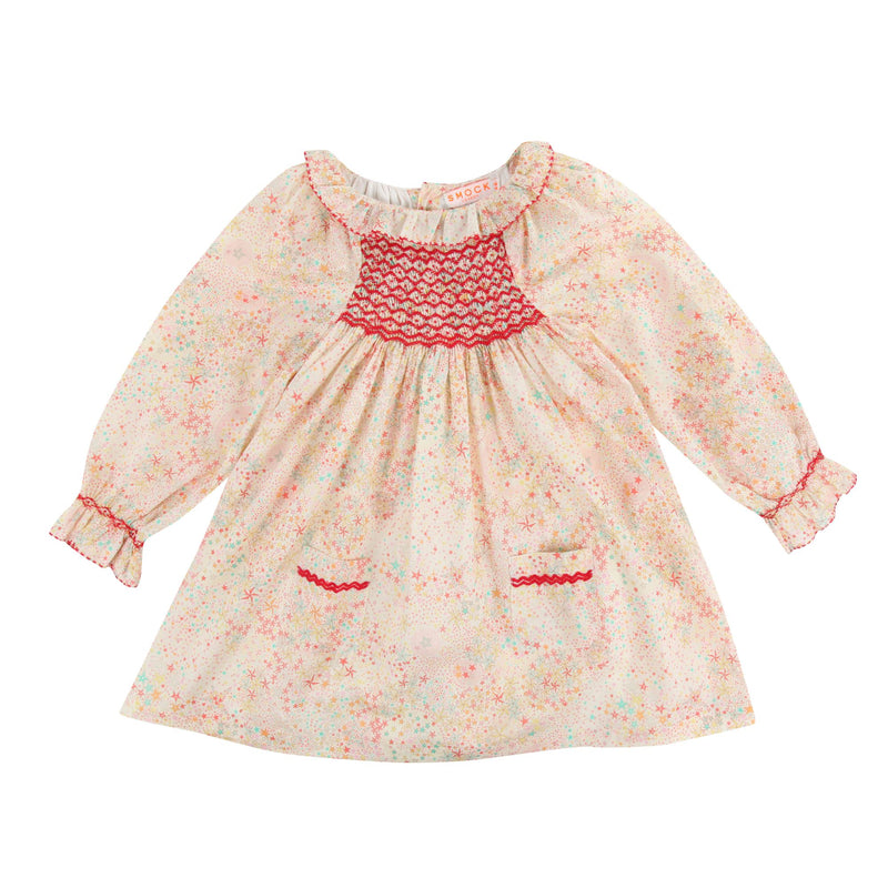 Kahlo Dress with Red Velvet Hand Smocking made with Liberty Adelajda Fabric