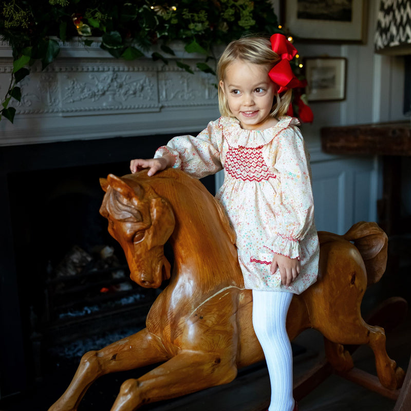 Kahlo Dress with Red Velvet Hand Smocking made with Liberty Adelajda Fabric