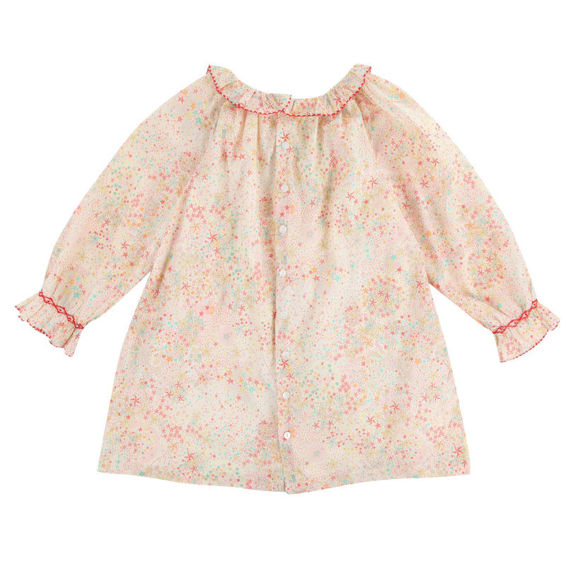 Kahlo Dress with Red Velvet Hand Smocking made with Liberty Adelajda Fabric
