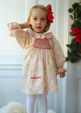 Kahlo Dress with Red Velvet Hand Smocking made with Liberty Adelajda Fabric