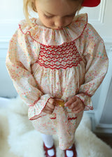 Kahlo Dress with Red Velvet Hand Smocking made with Liberty Adelajda Fabric