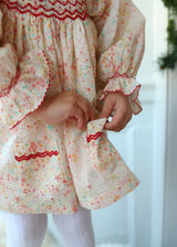 Kahlo Dress with Red Velvet Hand Smocking made with Liberty Adelajda Fabric