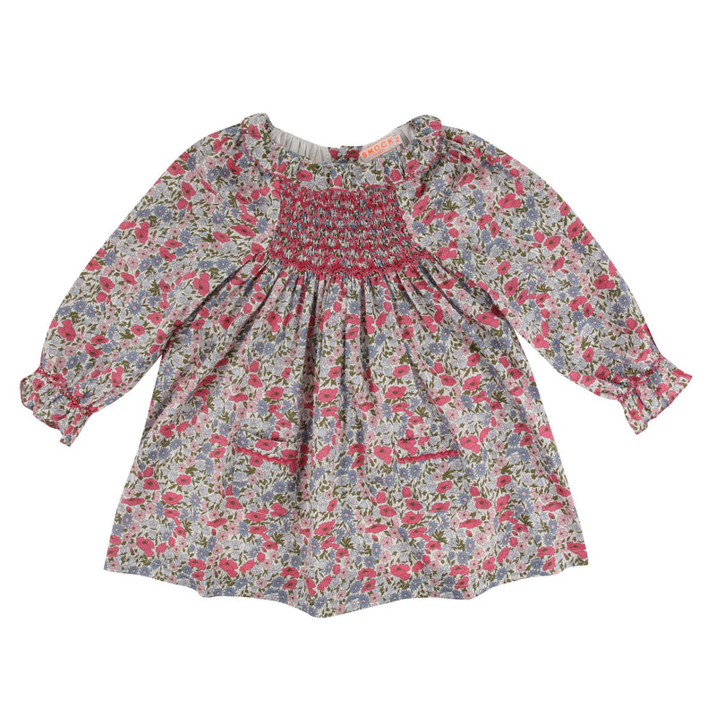 Kahlo Dress with Rhubarb Hand Smocking made with Liberty Poppies and Daisies Fabric