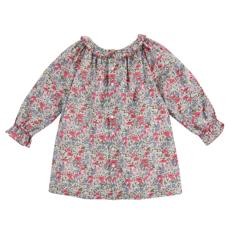 Kahlo Dress with Rhubarb Hand Smocking made with Liberty Poppies and Daisies Fabric