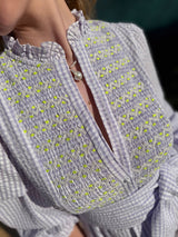 Junko Tabei Dress Lavender Haze with Lemon Sprinkles Hand Smocking
