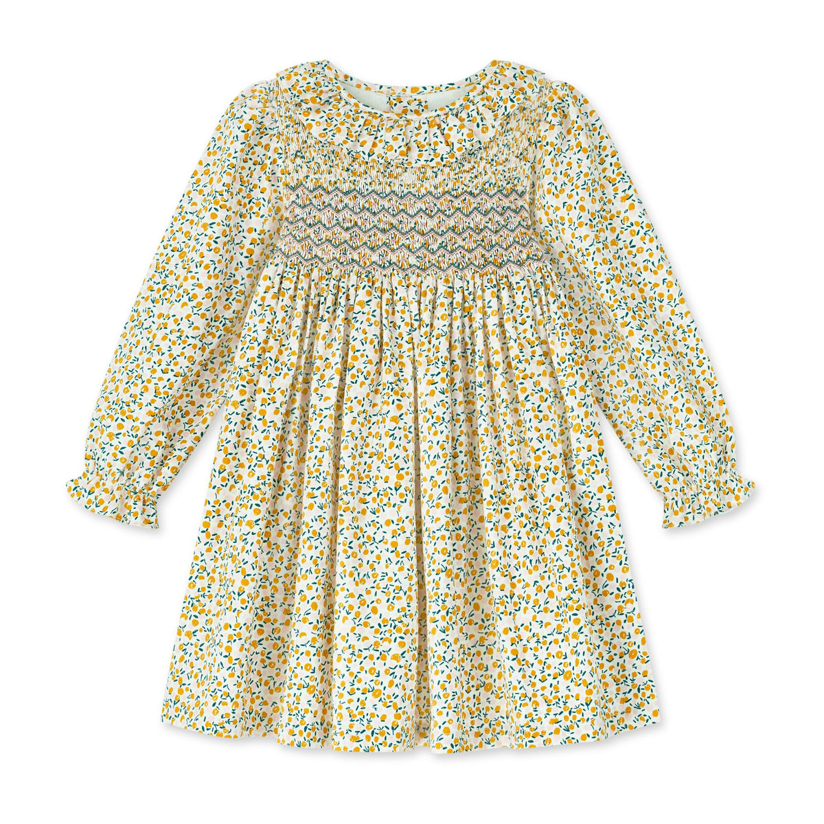6-8y Katherine Johnson Dress Cloudberry Needlecord with Pinkberry Hand Smocking
