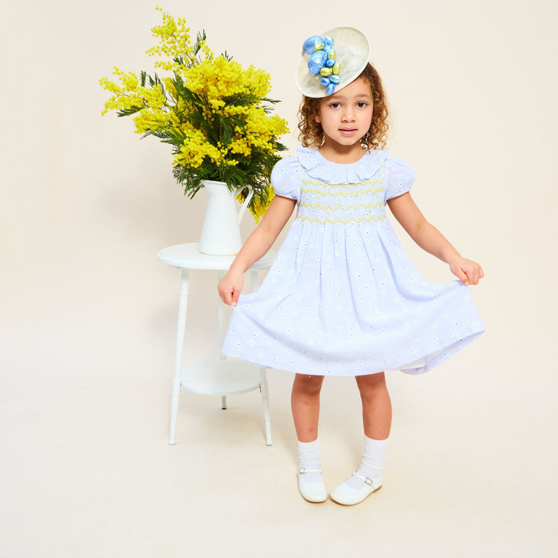 Katherine Johnson Dress Daisy Stripe with Lemon Sherbet Hand Smocking