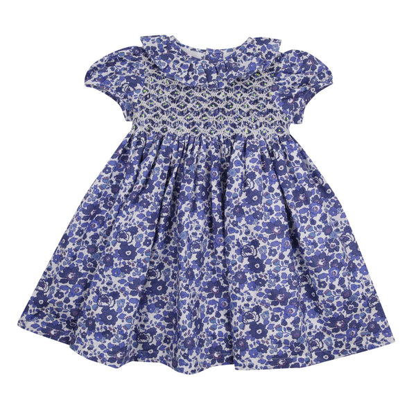 3-4y Katherine Johnson Dress Liberty Betsy Blue with Lightening Hand Smocking
