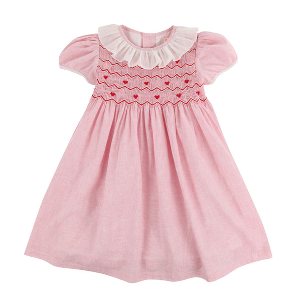 Katherine Johnson Dress Loveheart Linen with Jammy Dodger Hand Smocking