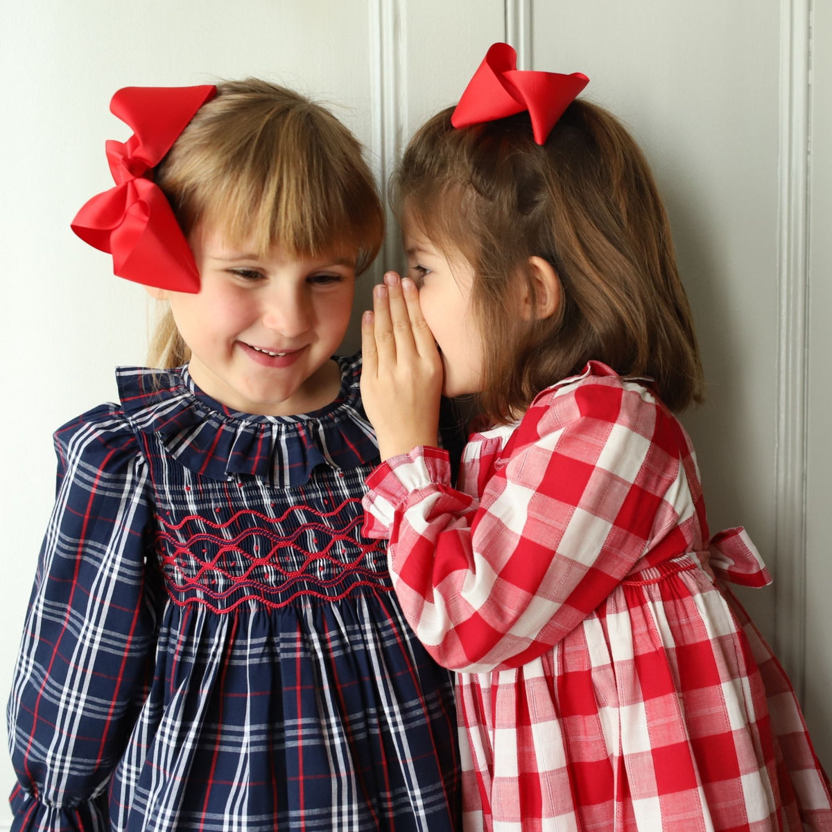 1-2y Katherine Johnson Dress Navy Tartan with Cranberry Waves Hand Smocking