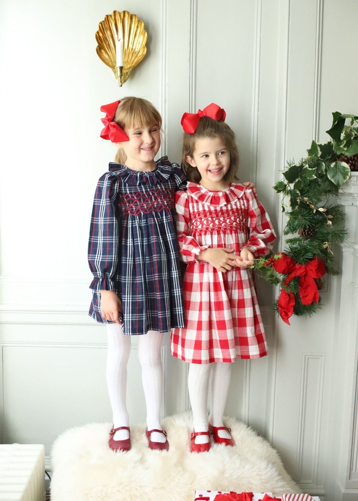 1-2y Katherine Johnson Dress Navy Tartan with Cranberry Waves Hand Smocking